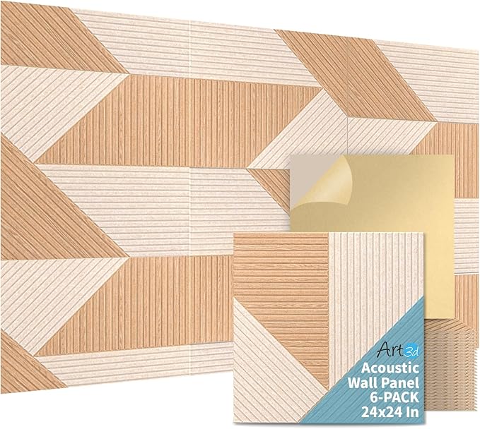 Art3d 6-Pack Self-Adhesive Acoustic Wall Panels for Home Décor, 24 x 24 Inch Soundproofing Panels for Office Studio Bedroom - High Noise Absorption Polyester Fiber, Dawn