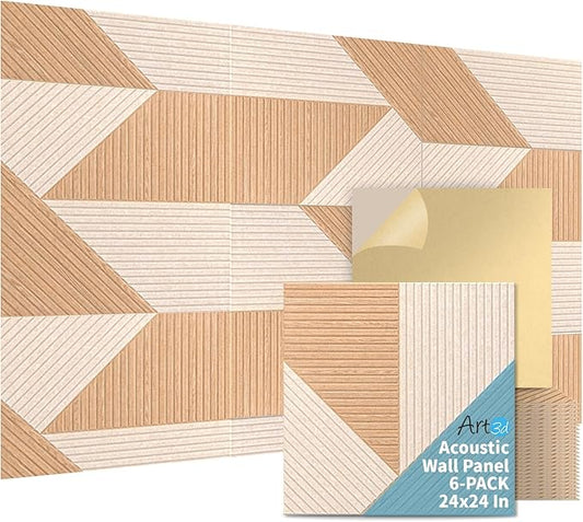 Art3d 6-Pack Self-Adhesive Acoustic Wall Panels for Home Décor, 24 x 24 Inch Soundproofing Panels for Office Studio Bedroom - High Noise Absorption Polyester Fiber, Dawn