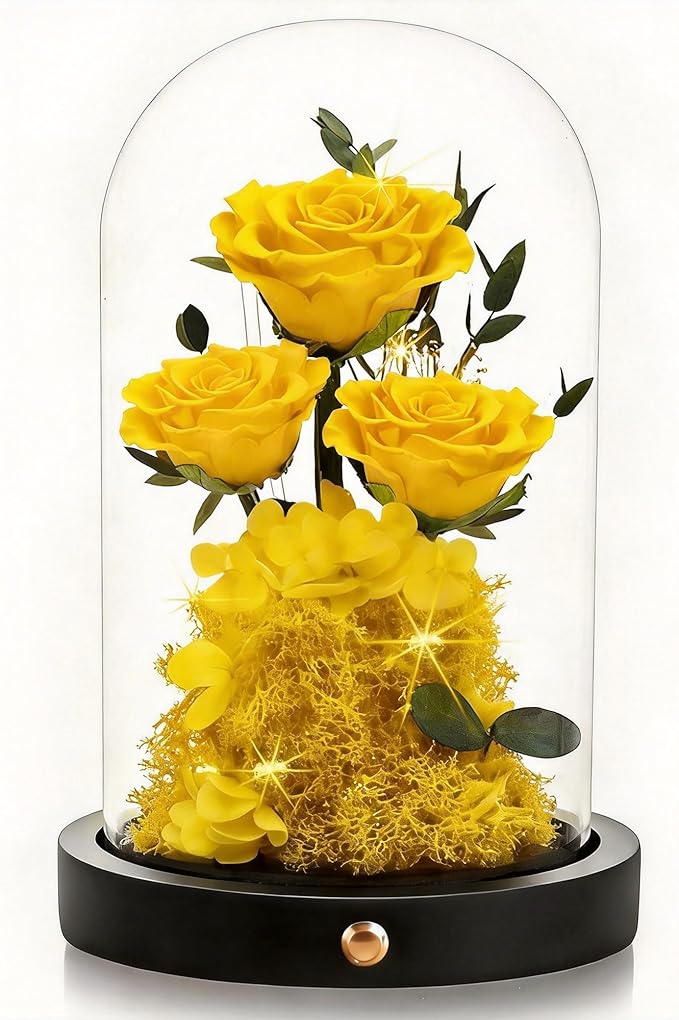 Agrul Mothers Day Flowers Roses Gifts for Mom,Forever Preserved Flower Rose in Glass Dome Fresh Flowers for Delivery Mothers Day Roses Gifts for Wife Women Mom Grandma from Daughter/Yellow Rose