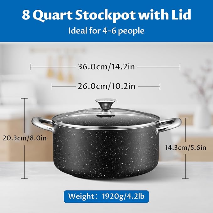 BEZIA 8 Quart Nonstick Stock Pot with Lid, Induction Cooking Pot for Soup | Oven & Dishwasher Safe, Even Heating, All Stoves Compatible, for Simmering Chickens, Weekend Meal Prep, or Family Taco Nights