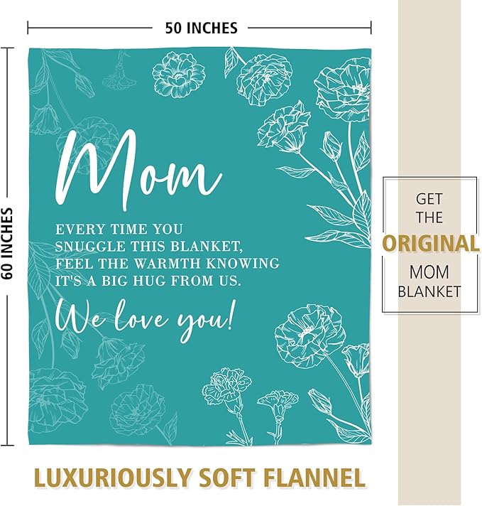 GiltGlimmer Gifts for Mom Mothers Day, Mom Birthday Gifts Blanket, Moms Gift for Women from Daughter Son, We Love You Present for Mother Mommy Christmas 60" x 50", Teal