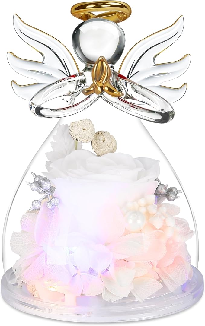 Mothers Day Mom Gifts for Mom,Fresh Flowers for Delivery,Birthday Gifts for Women Her,Preserved Flowers in Angel Figurines,Angel Gifts for Moms Mothers Day Grandma Wife Sister,Light Up White Gift