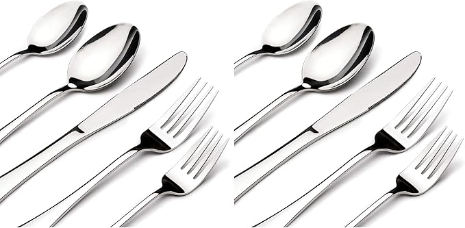 60 Piece Silverware Set for 12, Heavy Duty Stainless Steel Flatware Utensils Cutlery Set Including Steak Knife Fork and Spoon, Dishwasher Safe，Gift Package for Wedding Housewarming (Pack of 2)