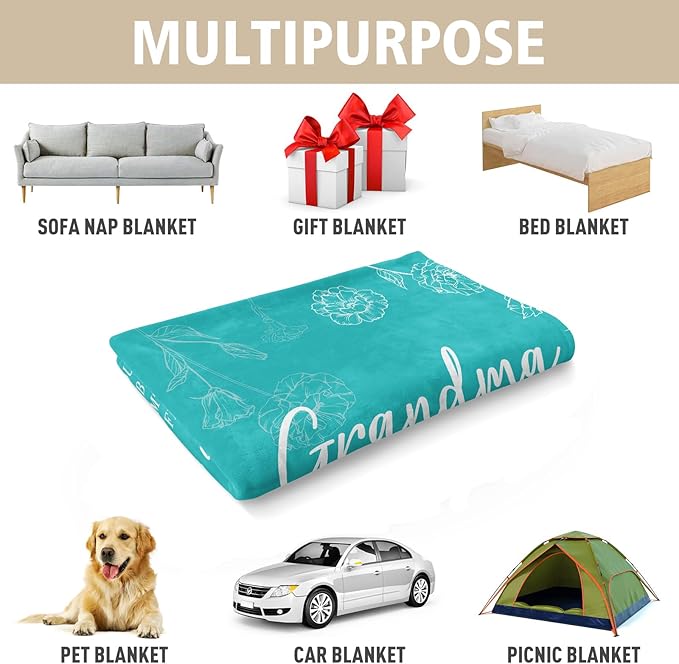 Mothers Day Grandma Gifts, Birthday Gifts for Grandma from Grandkids, to My Grandmother Soft Throw Blanket 50" x 60", Teal