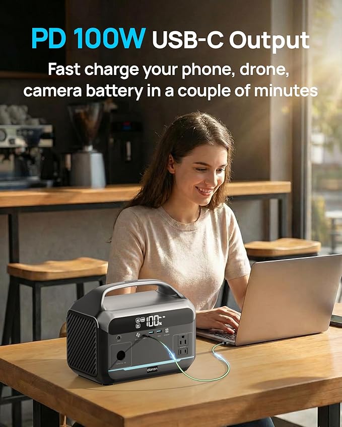 Portable Power Station 600W, 288Wh LiFePO4 Battery Solar Generator, Power Bank with AC Outlet 110V/ 1200W Surge, PD 100W Output Fast Charging for Outdoors Camping, Home Emergency, Hunting Blackout