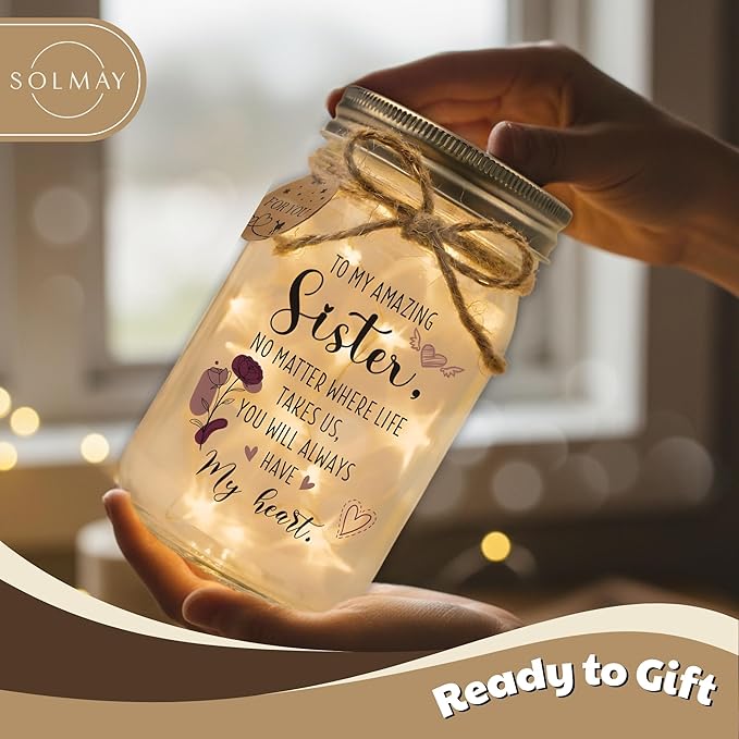 SOLMAY Unique Sister Birthday Gifts from Sister, Sentimental Keepsake Mason Jar for Big Sisters from Little Brother, Siblings Birthday Gift, Easter Gift for Sisters