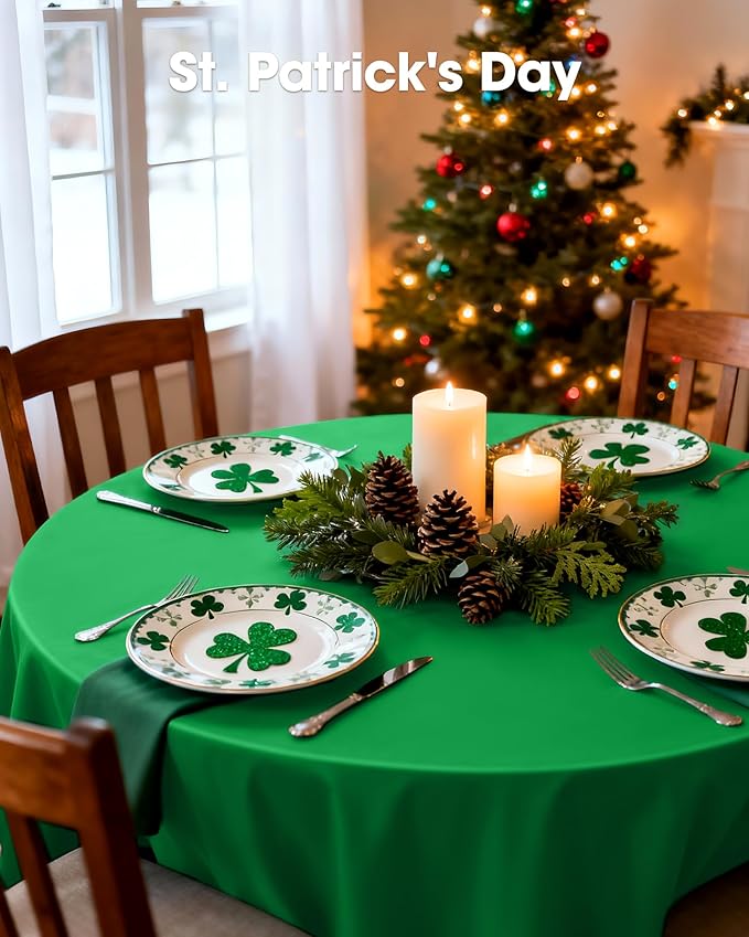 Pureegg Plastic Table Cloth Disposable 20 Pack, 84'' Round Table Cloths, St Patricks Day, Christmas Decorations, Tablecloths, Round, Forest, Emerald, Plastic Cover, Leakproof & Sturdy, Green