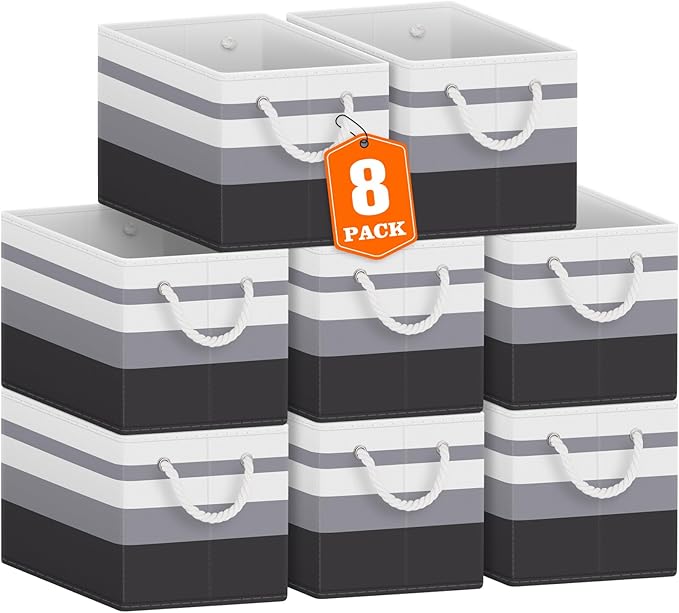 Fab totes Storage Bins [53-Pack], Foldable Storage Baskets for Organizing Toys, Books, Shelves, Closet, Large Storage Box with Rope Handles, Sturdy Organizer Bins, White & Black