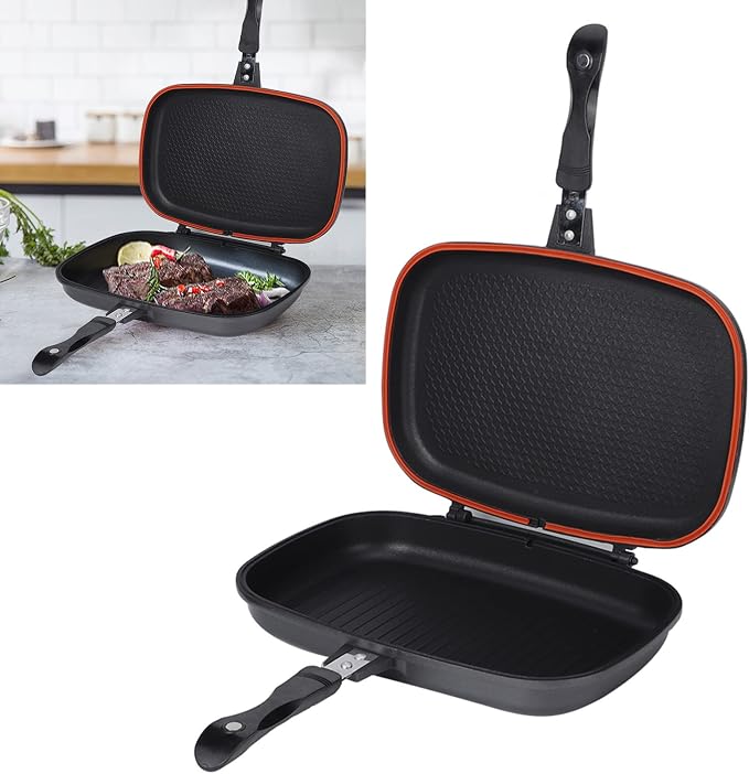 Non Stick Frying Pan Double Sided Barbecue Cooking Tool Stove Anti Scalding Handle