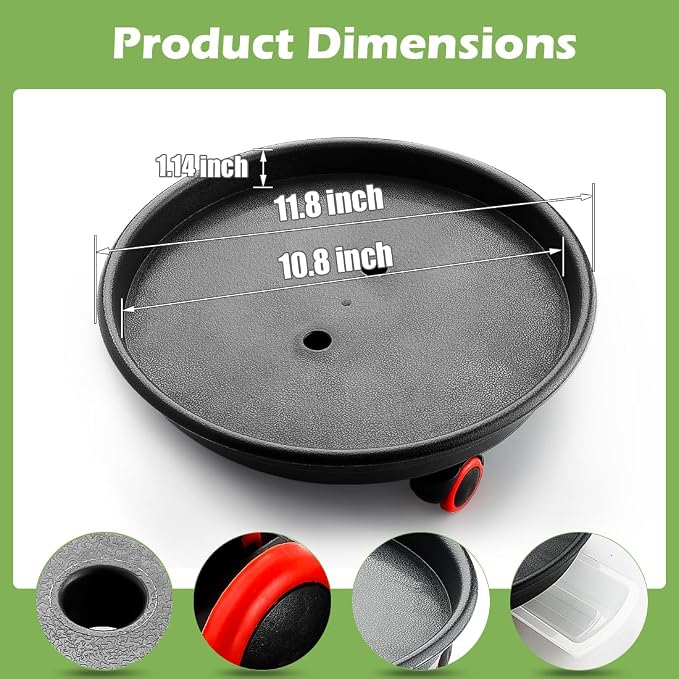 RooTrimmer 3 Pack 16 Inch Large Plant Pots with Rolling Saucers & Drainage Holes,Heavy Duty Plastic Planters for Indoor Outdoor Plants,Large Flower Pots with Wheels for Tall Plants(Black)