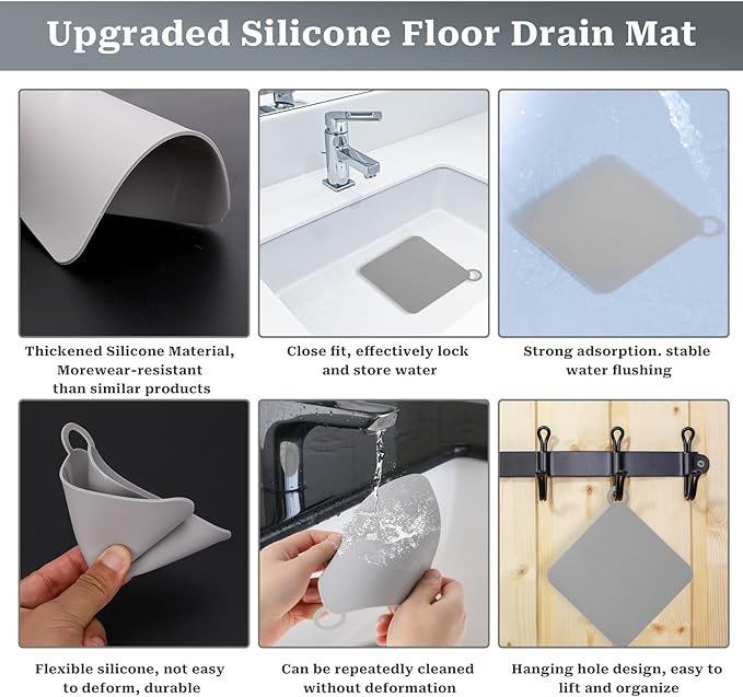 2 Pieces Silicone Tub Stopper Shower Drain Cover Floor Drain Anti-Odor Mat Shower Silica Gel Drain Plugs Bathtub Drain Cover Sewer Deodorization Floor Drain Mat for Kitchen, Bathroom and Laundry