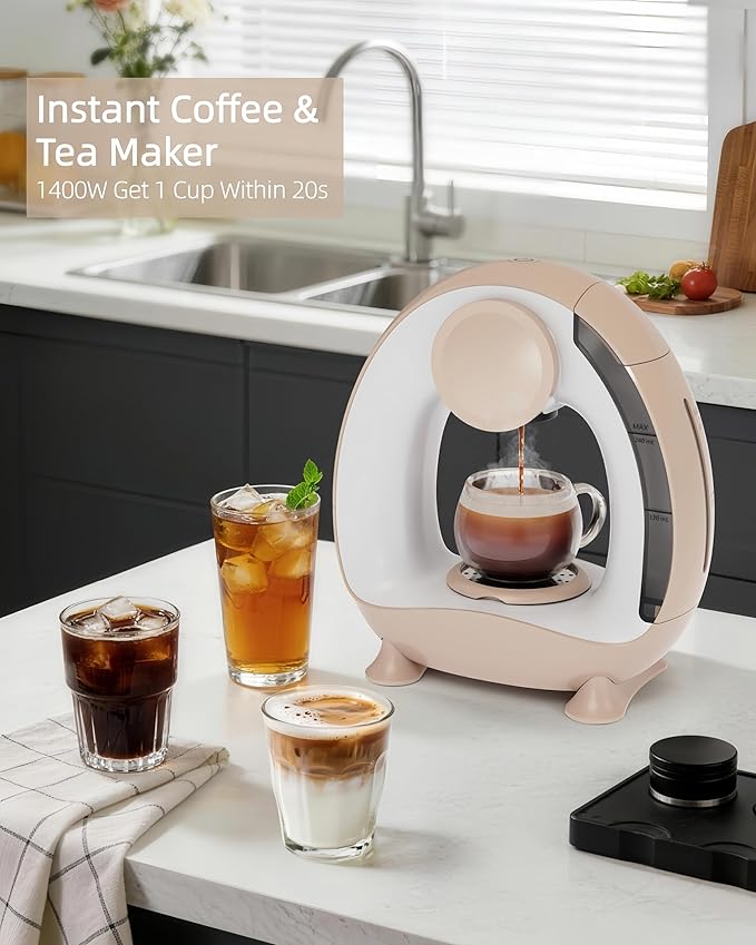 3 in 1 Single Serve Coffee Maker for K Cup,Ground Coffee and Tea Leaves,1400W 20s Fast Heating Mini K Cup Coffee Brewer,One Button Operation,Spring Easter Outdoor Portable for Small Spaces