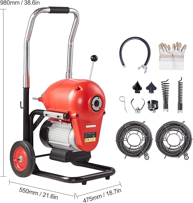 Happybuy Drain Cleaner Machine 120FT x 6/5 Inch - Powerful Unclogging Solution,1100W Electric Sewer Snake Auger Manual Feed - with 6 Cutters and CW/CCW Control for 4" to 8" Pipes