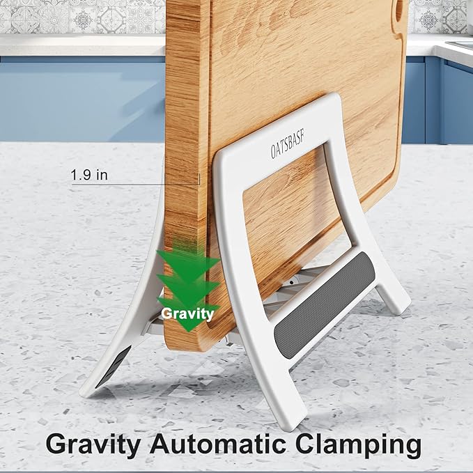 Cutting Board Holder, Cutting Board Rack Chopping Board Holder,Auto Width Adjustable Cutting Board Holder Stand for Countertop Counter Kitchen Cabinet (White)