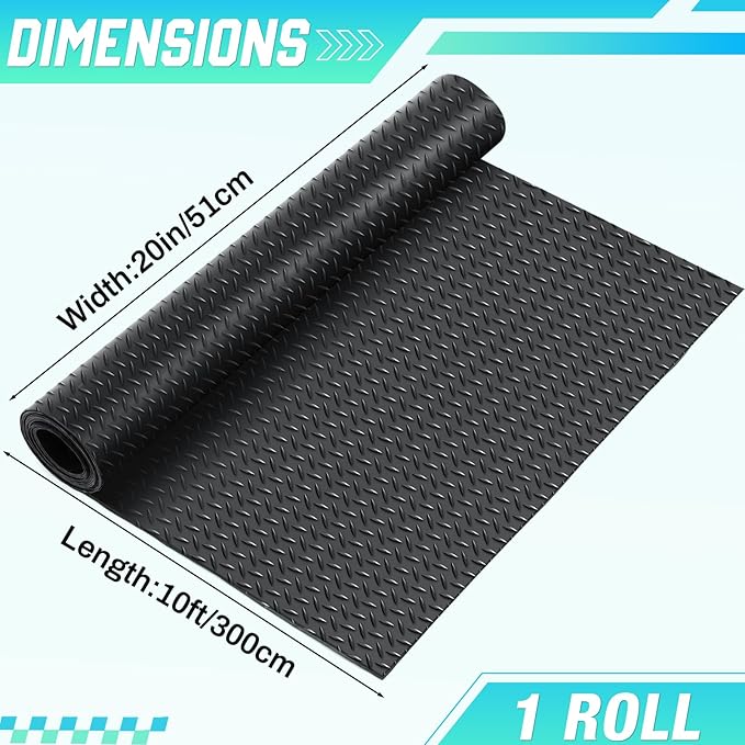 Breling 20 in x 10 ft Rubber Diamond Plate Rolls Garage Floor Mat for Under Car, Heavy Duty Flooring Rug for Trailers Garage, PVC Water/Stain Outside Resistant Parking Rv Tool