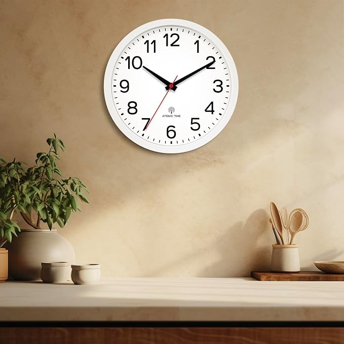 AKCISOT 10 Inch Wall Clock, Battery Operated Analog Clock, Silent Non-Ticking, Ideal for Bedroom, Bathroom, Kitchen, Office and School, White