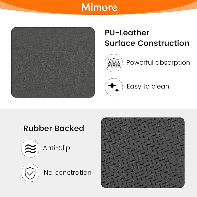 Mimore Coffee Mat - 16x24 Inch Grey Countertop Mat - Absorbent, Hides Stains, Rubber Backed - Dish Drying Mat Fits Under Coffee Maker, Espresso Machine