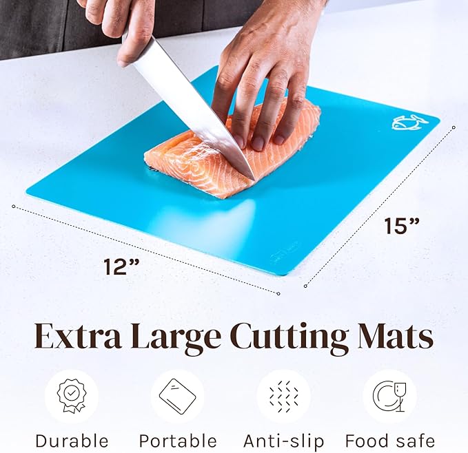 Extra Thick Flexible Cutting Board Mats Set of 6 for Kitchen, BPA Free Plastic Cutting Boards, Non-Slip Waffle Back, Dishwasher Safe, Color Coded with Food Icons, 15x12 Inch - Cooler Kitchen