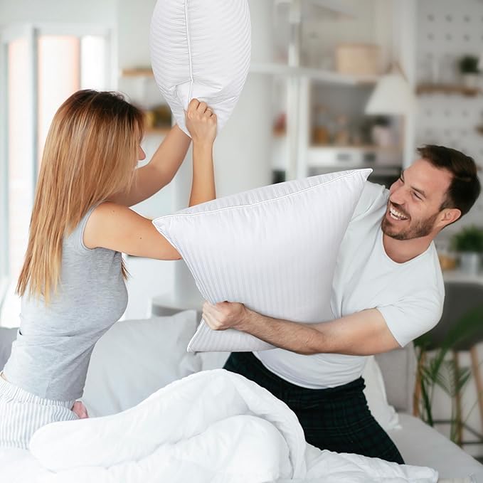 COZSINOOR Goose Feather Pillows Queen Size - Pack of 2, Hotel Down Bed Pillow for Sleeping, Soft 600 TC Cotton Cover, Fluffy Support Surround Fill Dual-Sided Design: Different Firmness on Each Side