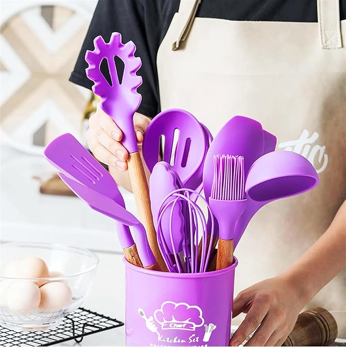 Silicone Kitchen Cooking Utensils Set, 12Pcs, Creative Baking Silicone Shovel Piece Non-Stick Frying Cooking