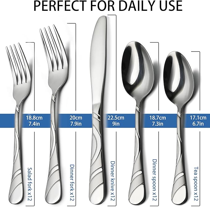 60-Piece Silverware Set for 12, 18/0 Frosted & Mirror Finish Stainless Steel Vintage Flatware Set, Modern Cutlery Set for Home Wedding Restaurant Housewarming Party Event Serving For 12