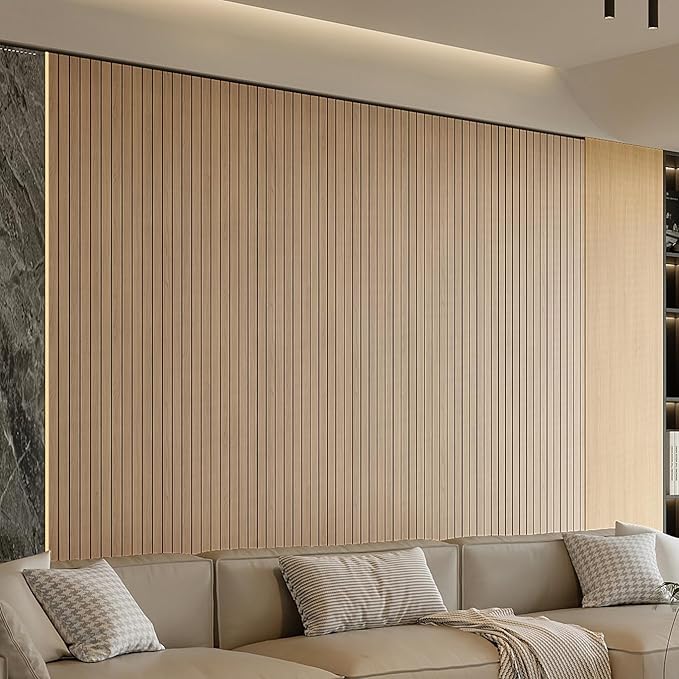 YU LI 3DH Peel and Stick PVC Slat Wall Panel 118"x15.75" Self-Adhesive Thick Faux Oak Wood Grain Wallpaper Panel 3D Soundproof Wall Panels for Walls & Ceilings