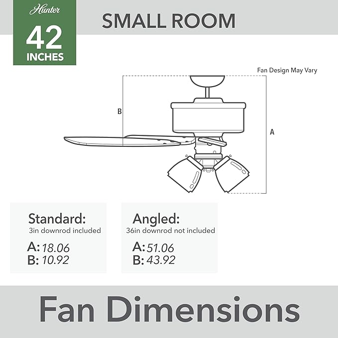 Hunter 42 inch Indoor Ceiling Fan with LED Lights - White Ceiling Fan with Pull Chain, For Bedroom or Living Room, Standard Mount, No Remote, 5 Blades, Includes Bulbs - Builder 52105, Snow White