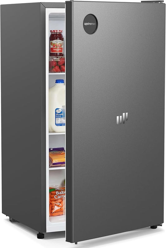 Upstreman 3.2 Cu.Ft All-Refrigerator Mini Fridge, Single Door Small Refrigerator, Dorm Fridge with 7 Adjustable Thermostat, Compact Refrigerator for Office, Bedroom or Dorm, Gray-CR32