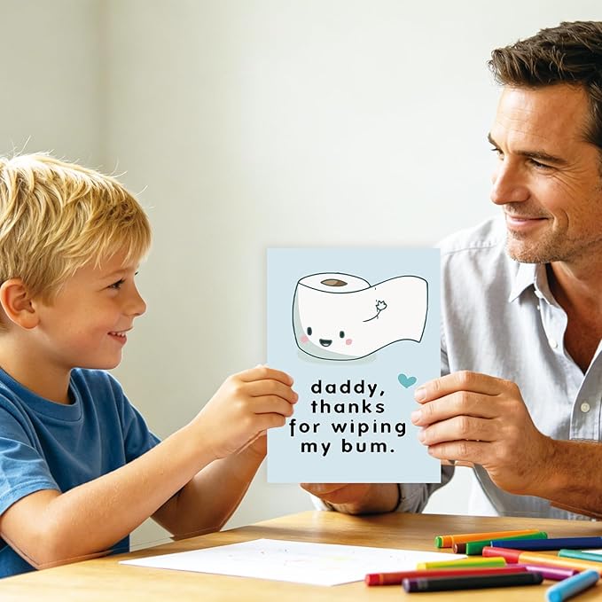 Funny First Fathers Day Cards Gifts for New Dad, Cute 1st Father's Day Card Gift from Baby Son Daughter, Baby Daddy Fathers Day Card, Thanks for Wiping My Bum