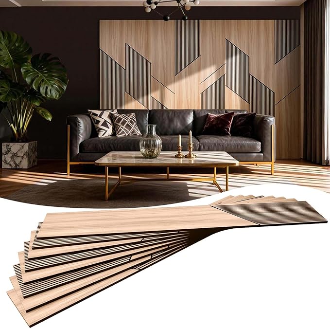 8-Pack Teak Wood Grain 3D Wall Panels with Adhesive, Peel and Stick PVC Wall Tiles for Accent Wall, Covers 92.6 Sq Ft for Luxury Living Room & Bedroom Decor