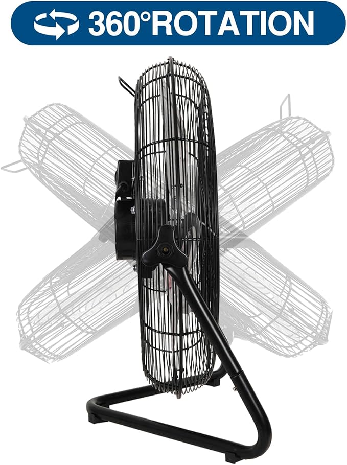 BILT HARD 20 Inch Heavy Duty Floor Fan - 4650 CFM High Velocity, 3-Speed with Wall-Mounting System, Industrial Shop Fan for Commercial, Garage, and Greenhouse