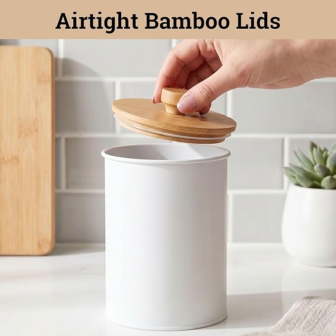 Kitchen Canisters for Countertop Set of 4 with Customizable Chalkboard Labels & Marker Pen - Big Iron Kitchen Canisters with Airtight Lids - White Canister Set - Flour and Sugar Containers Farmhouse