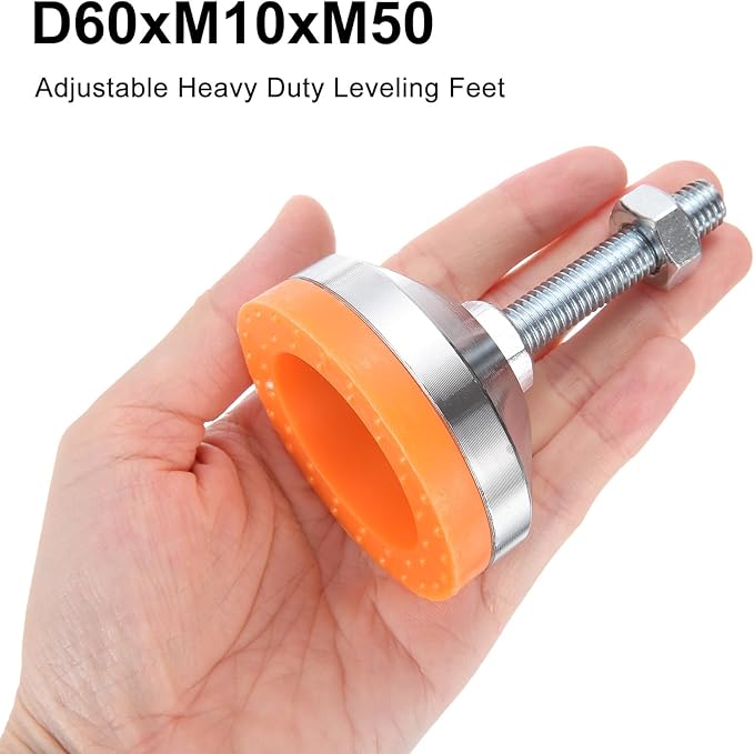 uxcell 8 Pack Adjustable Heavy Duty Leveling Feet, 60mm/2.36" Dia Base M10 x 50mm Thread Anti-Slip Shock-Absorbing Furniture Leveler Legs for Workbench, Machine, Cabinet