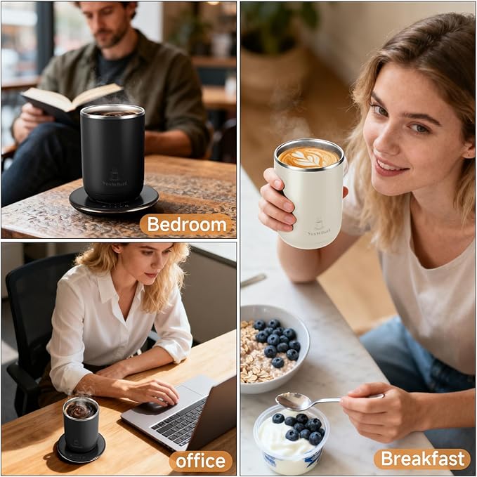 Self Stirring Coffee Mug, Self Heating Coffee Mug with Smart Temperature Control, Heated Coffee Mug 10 oz, Electric Coffee Cup,with Heating Base,Auto Shut Off Warming Mug for Mom