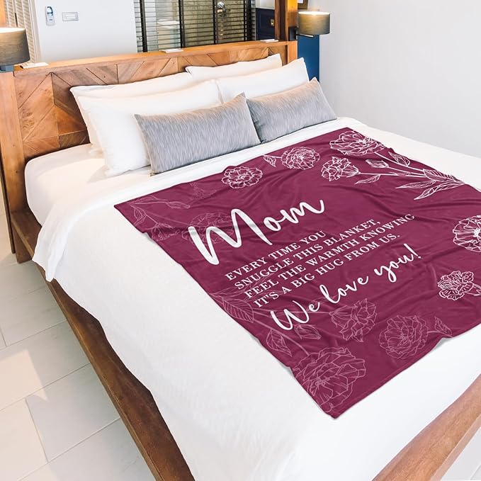 GiltGlimmer Gifts for Mom Mothers Day, Mom Birthday Gifts Blanket, Moms Gift for Women from Daughter Son, We Love You Present for Mother Mommy Christmas 80" x 60", Burgundy