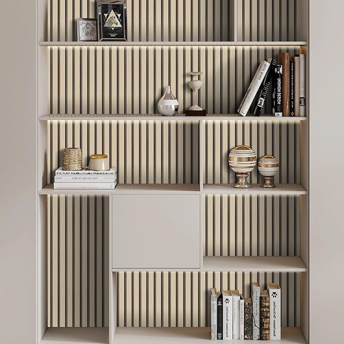 Arthome Wood Slat Wallpaper 17''x120'' Peel and Stick self Adhesive Wood Wallpaper PVC Vinyl Decorative Removable Wallpaper Waterproof Faux Wood Grating Stripe Contact Paper for Living Room (Oak)