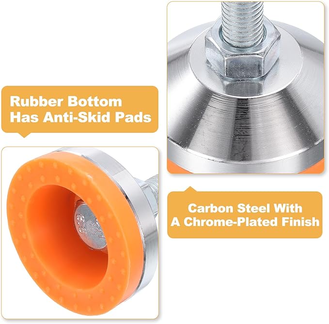 uxcell 8 Pack Adjustable Heavy Duty Leveling Feet, 60mm/2.36" Dia Base M12 x 50mm Thread Anti-Slip Shock-Absorbing Furniture Leveler Legs for Workbench, Machine, Cabinet