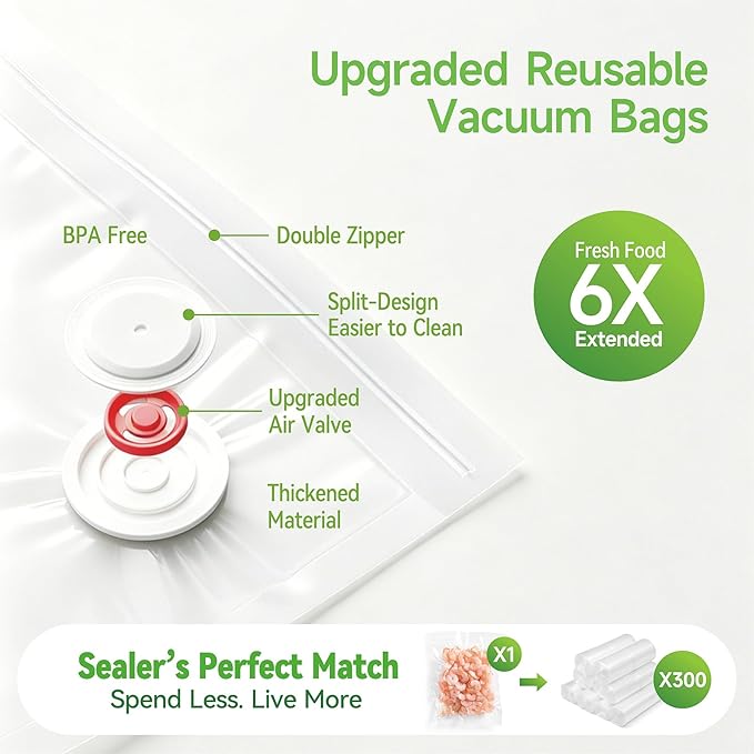 40 Pack Upgraded Reusable Vacuum Sealer Bags for Food, BPA-Free & Extra Thick – Compatible with Handheld Vacuum Sealers, Perfect for Meal Prep, Sous Vide Cooking, Freezer & Microwave