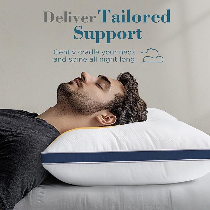 viewstar Bed Pillows King Sizes Set of 2, Hotel Quality Cooling Down Alternative Gusseted Pillows for Side, Back, or Stomach Sleepers, Navy