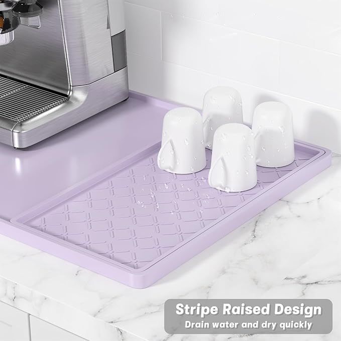 Rnivvi Silicone Coffee Mat, 16" x 24" Waterproof Raised Edge Coffee Bar Mats for Espresso Machine Station Accessories, Heat Resistant Detachable Dish Drying Pad for Kitchen Counter, Dish Rack, Purple