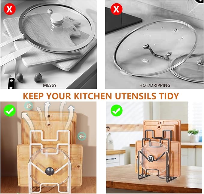 Multifunctional Cutting Board Organizer, Cutting Board Holder Rack Baking Cookie Pan Sheets Cooling Racks Storage Stand for Kitchen Cabinet -Divided Holder with 4 Slots (2PS Black) (1White+1Black)