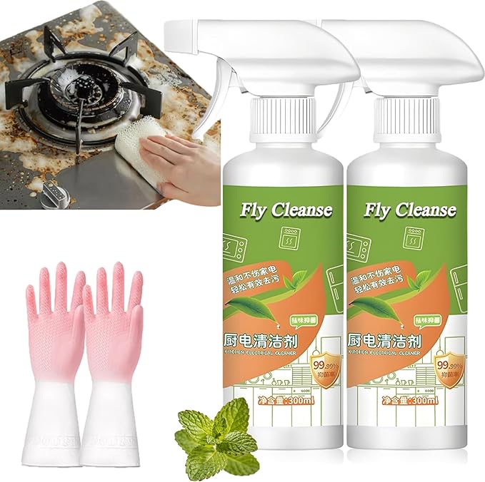 Spray, 2026 New Electrolyzed Ion Kitchen Cleaner Spray, Natural Enzyme Formula Liquid Cleaner for Kitchen Oven Stove Microwave, 300ml (2pcs)