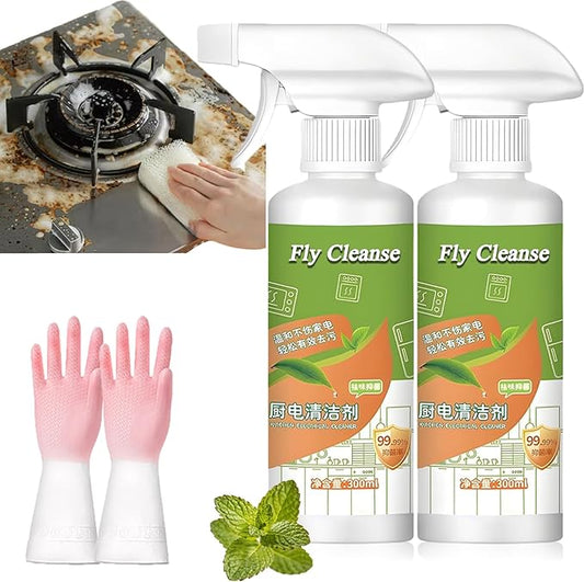 Spray, 2026 New Electrolyzed Ion Kitchen Cleaner Spray, Natural Enzyme Formula Liquid Cleaner for Kitchen Oven Stove Microwave, 300ml (2pcs)