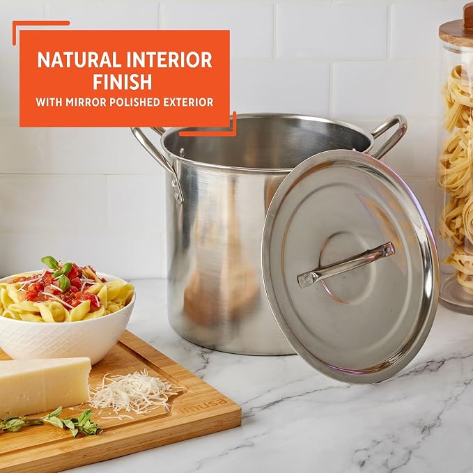 IMUSA 16 Qt Stainless Steel Stock Pot with Riveted Handles for Soups | Mirror-Polished Finish, Riveted Handles with Lid, Ideal for Soups and Stews