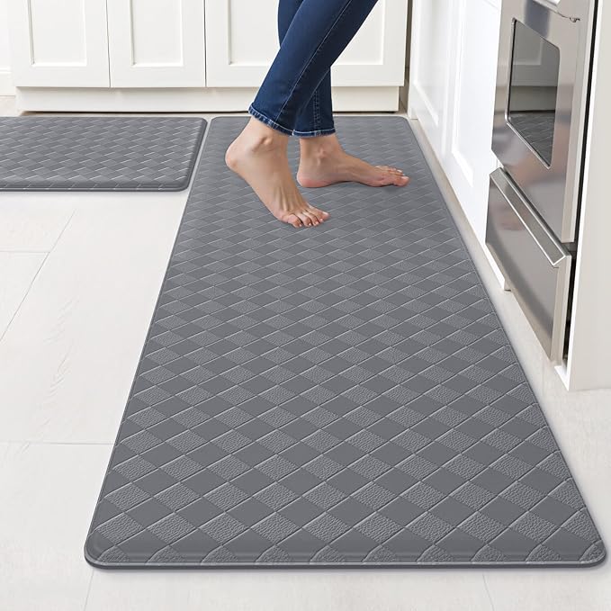 TranquilRelax Kitchen Mats, 2PCS Kitchen Rugs, Cushioned Anti Fatigue Kitchen Mats for Floor, Non-Slip Standing Desk Mat, Waterproof Kitchen Rug Set for Kitchen Floor Office,17.3"×30"+17.3"×59" Grey