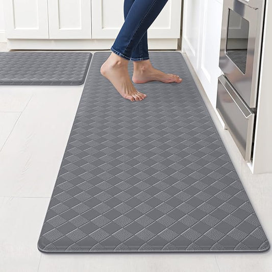 TranquilRelax Kitchen Mats, 2PCS Kitchen Rugs, Cushioned Anti Fatigue Kitchen Mats for Floor, Non-Slip Standing Desk Mat, Waterproof Kitchen Rug Set for Kitchen Floor Office,17.3"×30"+17.3"×59" Grey