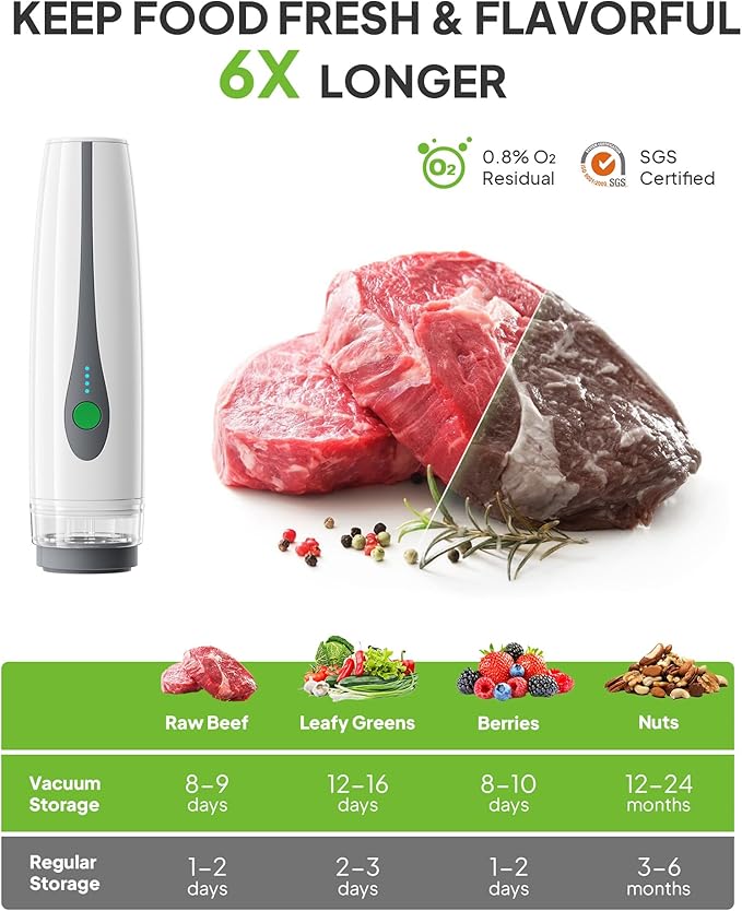 Handheld Compact Vacuum Sealer for Food (Vacuum Sealer Machine + 30 Reusable Vacuum Bags), 6-Second Seal & 6X Fresh Longer, Rechargeable Portable Vacuum Sealer for Travel/Home Kitchen/Chef