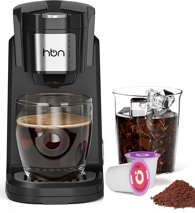 HBN Single Serve Coffee Maker for K-Cup & Ground Coffee, Fast Brew One Cup Coffee & Tea Machine with 10oz Stainless Steel Tank, Compact Design Capsule Coffee Machine, Black