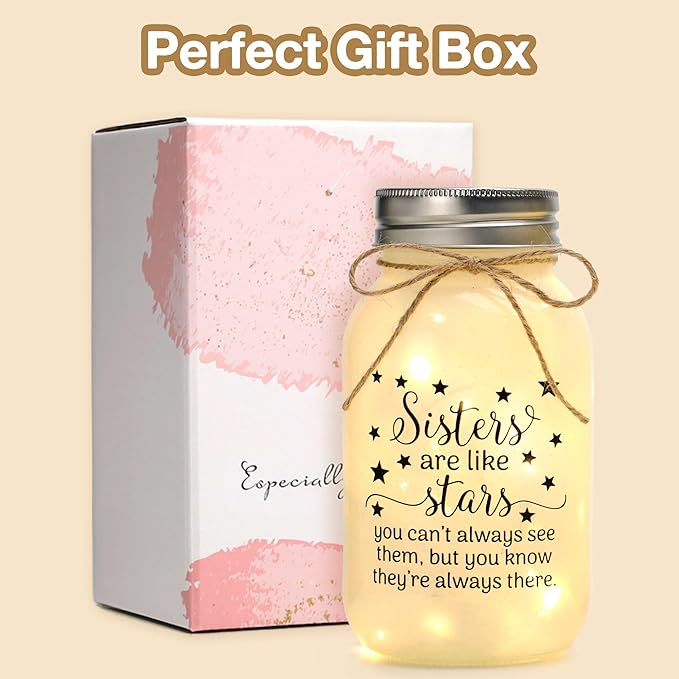 Maracco Mothers Day Gifts for Sister from Sisters - 30 oz Large Mason Jar Night Light, Unique Sisters Birthday Gift for Women, Best Christmas Sister Gift from Brother