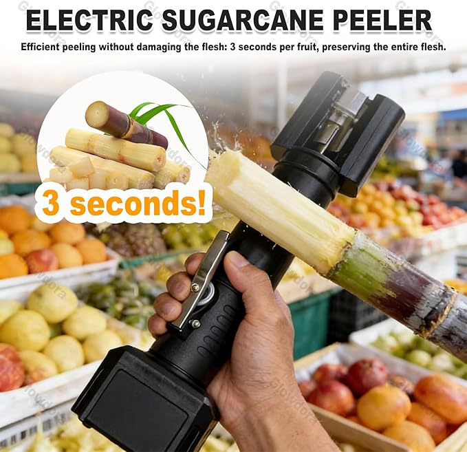 Electric Sugarcane Peeling Machine, Automatic Sugar Cane Peeler with Abs Shell, Portable Handheld Sugarcane Cutter & Peeler Tool for Home Kitchen, Black